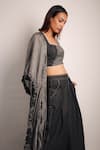 Buy_DIKSHA KHANNA_Grey Denim Patchwork Square Ruched Pallu Pant Saree With Blouse _Online_at_Aza_Fashions