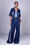 Buy_DIKSHA KHANNA_Blue Denim Patchwork Shirt Collar Panel With Pant _at_Aza_Fashions