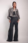 Buy_DIKSHA KHANNA_Grey Denim Applique Shirt Collar Crop With Side Slit Pant _at_Aza_Fashions