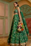 Buy_Paulmi and Harsh_Emerald Green Lehenga And Blouse Russian Jacquard Woven Bridal Set  _at_Aza_Fashions