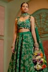 Paulmi and Harsh_Emerald Green Lehenga And Blouse Russian Jacquard Woven Bridal Set  _at_Aza_Fashions