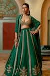 Paulmi and Harsh_Emerald Green Organza Embroidery Zari Thread Leaf Lehenga Set  _at_Aza_Fashions