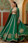 Buy_Paulmi and Harsh_Emerald Green Organza Embroidery Zari Thread Leaf Lehenga Set  _at_Aza_Fashions