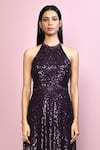 Naintara Bajaj_Purple Chinnon Embroidery Sequin Halter Neck Dress_Online_at_Aza_Fashions