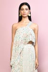 Buy_Naintara Bajaj_Off White Silk Printed Floral Stripe Asymmetric Lehenga And Blouse Set_Online_at_Aza_Fashions