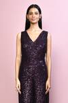 Buy_Naintara Bajaj_Wine Chinnon Embroidery Sequin V Neck Work Jumpsuit_Online_at_Aza_Fashions