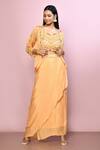 Buy_Naintara Bajaj_Yellow Chiffon, Lining Polyester Cutdana, Floral Print Draped Skirt Set_at_Aza_Fashions