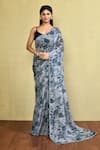 Buy_Nazaakat by Samara Singh_Grey Chiffon Printed Floral Monotone Saree With Running Blouse_at_Aza_Fashions