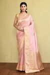 Buy_Nazaakat by Samara Singh_Pink Silk Woven Floral Bouquet Saree With Running Blouse_at_Aza_Fashions