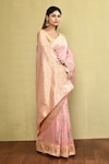 Buy_Nazaakat by Samara Singh_Pink Silk Woven Floral Bouquet Saree With Running Blouse_Online_at_Aza_Fashions