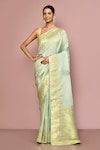 Buy_Nazaakat by Samara Singh_Blue Silk Woven Flower Bouquet Saree With Running Blouse_at_Aza_Fashions