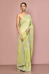 Buy_Nazaakat by Samara Singh_Green Silk Embroidered Floral Border Saree With Running Blouse_Online_at_Aza_Fashions