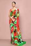 Buy_Nazaakat by Samara Singh_Red Chiffon Printed Tropical Leaf Saree With Running Blouse_at_Aza_Fashions