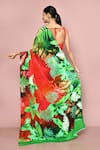 Shop_Nazaakat by Samara Singh_Red Chiffon Printed Tropical Leaf Saree With Running Blouse_at_Aza_Fashions