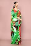 Buy_Nazaakat by Samara Singh_Red Chiffon Printed Tropical Leaf Saree With Running Blouse_Online_at_Aza_Fashions