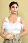 Buy_Nazaakat By Samara Singh_White Cotton Plain Sweetheart Neck Ruffled Sleeveless Blouse _at_Aza_Fashions