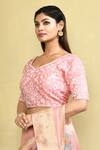 Buy_Nazaakat By Samara Singh_Pink Silk Embroidery Tear Drop Pearls Curved Persian Bloom Blouse _Online_at_Aza_Fashions