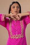 Pink City by Sarika_Pink Silk Embroidered Sequin Bandhani Pattern Kurta Dhoti Pant Set _at_Aza_Fashions