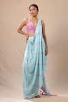 Buy_Pink City by Sarika_Green Silk Embroidery Scoop Neck Leheriya Pre-draped Saree With Blouse _Online_at_Aza_Fashions