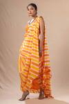 Buy_Pink City By Sarika_Orange Silk Tassels, Embroidery V-neck Leheriya Pre-draped Saree With Blouse _Online_at_Aza_Fashions