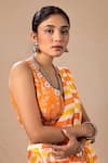 Shop_Pink City By Sarika_Orange Silk Tassels, Embroidery V-neck Leheriya Pre-draped Saree With Blouse _at_Aza_Fashions