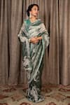 Buy_Atelier Shikaarbagh_Green Silk Tissue Hand Embroidered Leaf Motifs V Saree With Blouse _at_Aza_Fashions