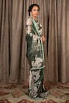 Atelier Shikaarbagh_Green Silk Tissue Hand Embroidered Leaf Motifs V Saree With Blouse _Online_at_Aza_Fashions