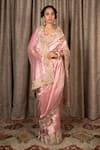 Buy_Atelier Shikaarbagh_Pink Silk Tissue Hand Embroidered Zardosi Square Saree With Blouse  _at_Aza_Fashions