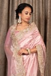 Atelier Shikaarbagh_Pink Silk Tissue Hand Embroidered Zardosi Square Saree With Blouse  _Online_at_Aza_Fashions