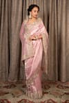 Buy_Atelier Shikaarbagh_Pink Silk Tissue Hand Embroidered Zardosi Square Saree With Blouse  _Online_at_Aza_Fashions