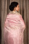 Shop_Atelier Shikaarbagh_Pink Silk Tissue Hand Embroidered Zardosi Square Neck Saree With Blouse _Online_at_Aza_Fashions