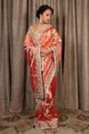 Buy_Atelier Shikaarbagh_Red Silk Tissue Hand Embroidered Zardosi V Sequins Saree With Blouse  _at_Aza_Fashions