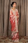 Atelier Shikaarbagh_Red Silk Tissue Hand Embroidered Zardosi V Sequins Saree With Blouse  _Online_at_Aza_Fashions