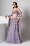 Buy_Richa Jaisinghani Label_Purple Tulle Hand Embroidered Leaf Applique Sweetheart Neck Lehenga Set _at_Aza_Fashions