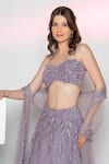 Richa Jaisinghani Label_Purple Tulle Hand Embroidered Leaf Applique Sweetheart Neck Lehenga Set _Online_at_Aza_Fashions