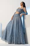 Buy_Richa Jaisinghani Label_Blue Organza Hand Embroidered Cut Dana Sweetheart Neck Lehenga Set  _at_Aza_Fashions