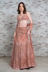 Buy_Richa Jaisinghani Label_Coral Organza Hand Embroidered Leaf And Pearl Bridal Lehenga Set  _at_Aza_Fashions