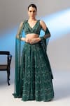 Buy_Richa Jaisinghani Label_Green Organza Hand Embroidered Cut Dana V And Sequin Bridal Lehenga Set  _at_Aza_Fashions