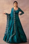 Buy_Laxmishriali_Emerald Green Georgette Digital Printed Geometric Notched Anarkali With Dupatta _at_Aza_Fashions