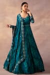 Buy_Laxmishriali_Emerald Green Georgette Digital Printed Geometric Notched Anarkali With Dupatta _Online_at_Aza_Fashions