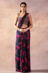 Buy_Laxmishriali_Black Saree Satin Digital Printed Geometric Sweetheart Pre-draped With Blouse _at_Aza_Fashions