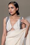 KUSMI_Ivory 100% Handwoven Cotton Hand Embroidered Beads Deep V Neck Blouse _Online_at_Aza_Fashions