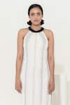 KUSMI_Ivory 100% Handwoven Cotton Hand Embroidered Beads Neck Midi Bodycon Dress _Online_at_Aza_Fashions