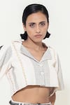 KUSMI_Ivory 100% Handwoven Cotton Hand Embroidered Thread Lapel Collar Jacket _at_Aza_Fashions