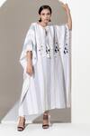 Buy_KUSMI_White 100% Handwoven Cotton Embroidered Sequin Shell Kaftan With Slip _at_Aza_Fashions