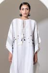 Buy_KUSMI_White 100% Handwoven Cotton Embroidered Sequin Shell Kaftan With Slip _Online_at_Aza_Fashions
