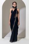 Buy_KUSMI_Black Organza Embroidered Sequin And Bead Saree With Unstitched Blouse Piece _at_Aza_Fashions