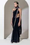 Buy_KUSMI_Black Organza Embroidered Sequin And Bead Saree With Unstitched Blouse Piece _Online_at_Aza_Fashions