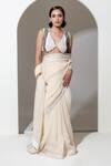 Shop_KUSMI_Ivory Organza Embroidered Sequin Saree With Unstitched Blouse Piece _at_Aza_Fashions