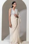 Buy_KUSMI_Ivory Organza Embroidered Sequin Saree With Unstitched Blouse Piece _Online_at_Aza_Fashions